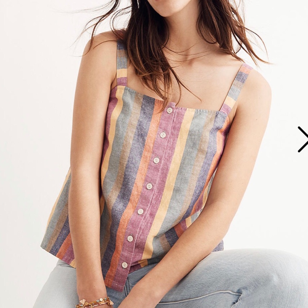 Rainbow Stripe Button-Front Tank Top